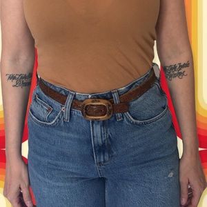 70’s Vintage Handcrafted Leather and Wood Belt